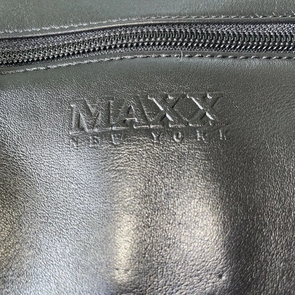 MAXX New York Black Leather Handbag Purse Crossbody Shoulder Bag